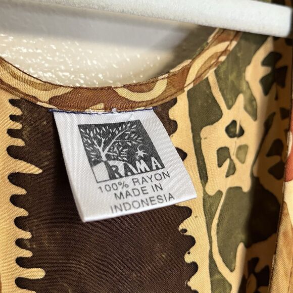 Vintage 90s Y2K Rama Size M abstract Art tan Yellow Summer Maxi Dress - Picture 6 of 10